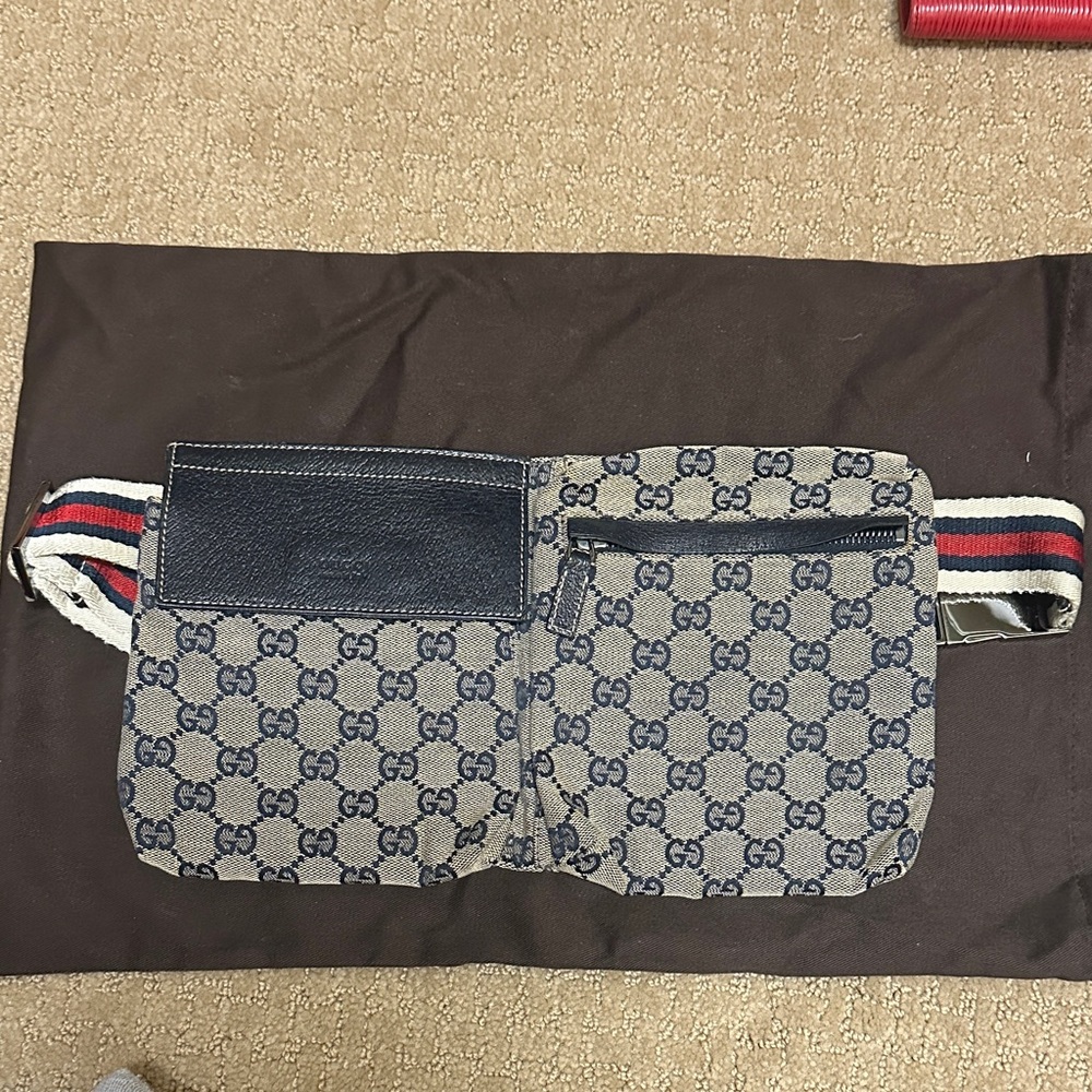 Gucci Navy and Beige Monogram Belt Bag